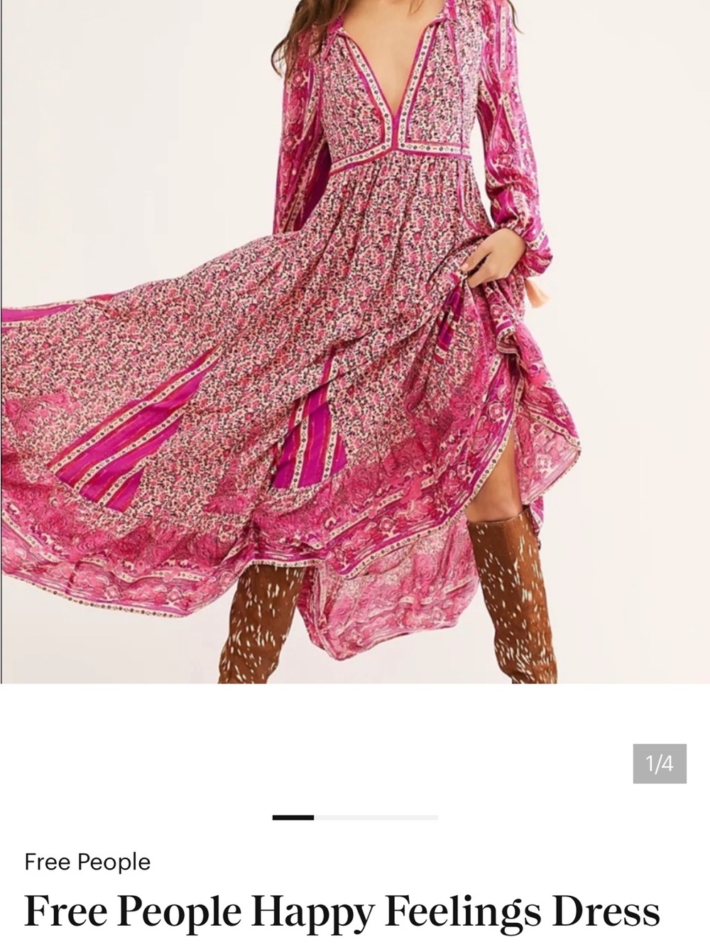 Free People Happy Feelings Pink Printed Boho Maxi Dress XS